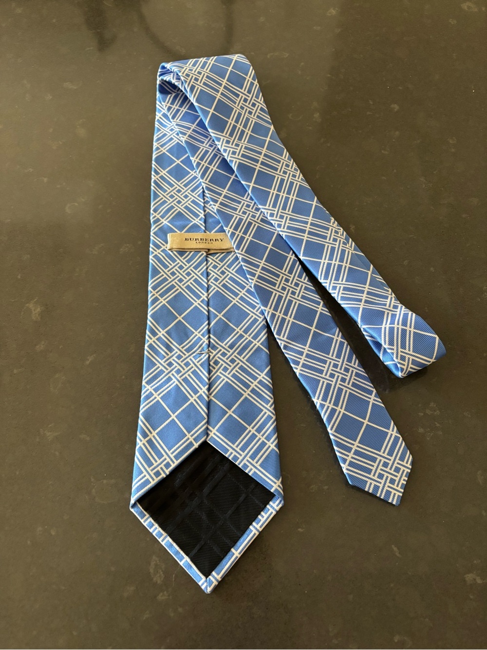 Burberry Light Blue Classic Check Pattern Men's Tie - Picture 2 of 4